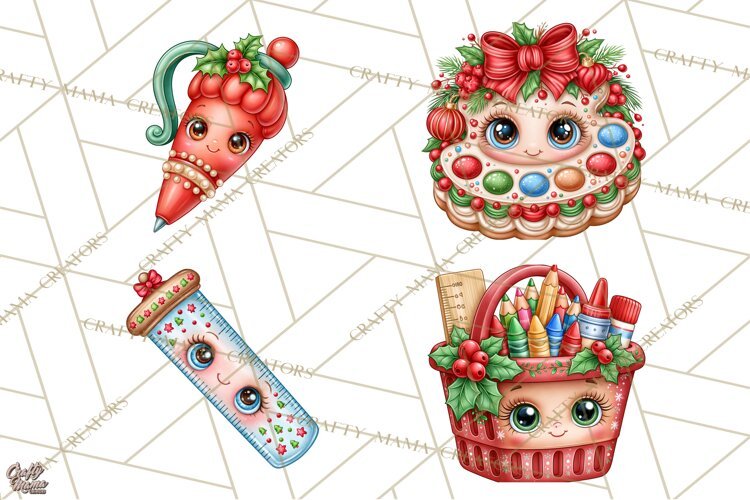 Christmas School Supplies & Teacher Clipart example image 1