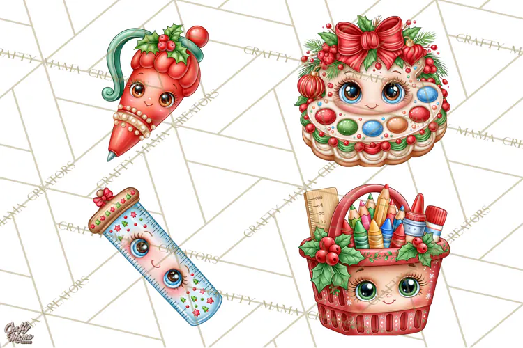 Christmas School Supplies & Teacher Clipart