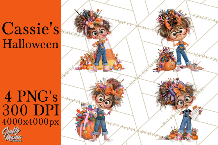 Cassie’s Halloween Cute Crafty Girl Clipart PNG