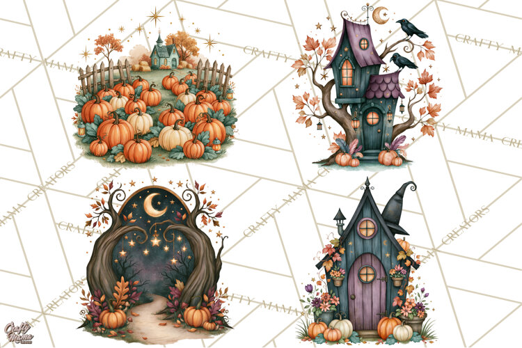 Vintage Halloween Places PNG, Halloween Magic Clipart example image 1