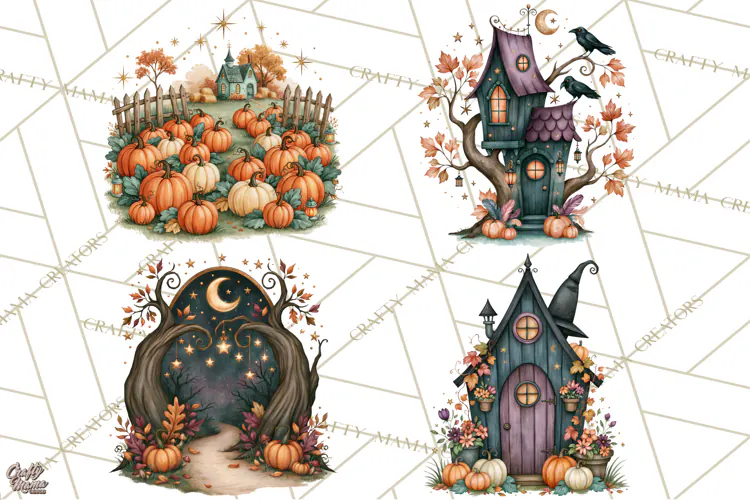 Vintage Halloween Places PNG, Halloween Magic Clipart