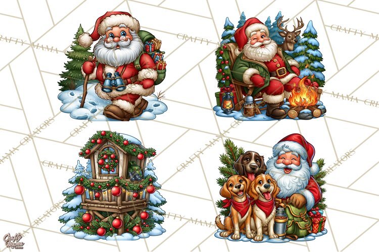 Christmas Hunting Clipart Santa Deer PNG example image 1