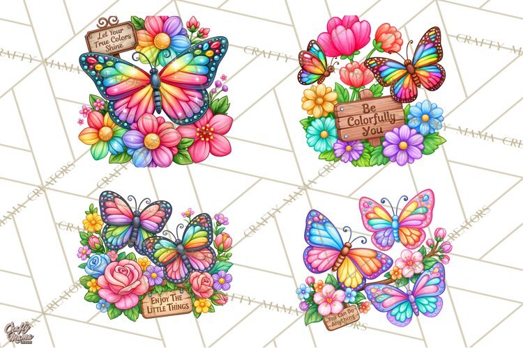 Colorful Butterfly Inspirational Clipart PNG, Floral Png example image 1