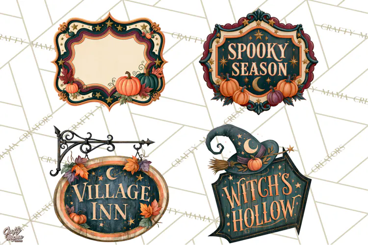 Vintage Halloween Signs PNG, Vintage Halloween Magic Clipart