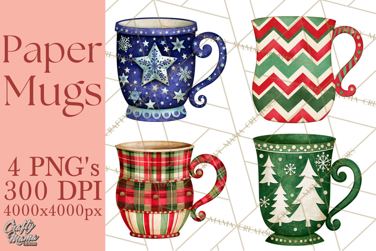 Patterned Christmas Coffee Mug Clipart PNG, Cozy Drinks