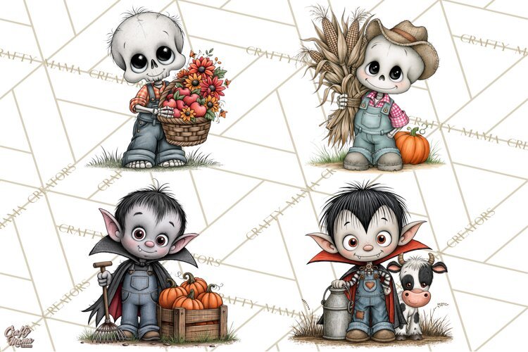 Halloween Farmhouse Monsters Clipart, Cute Halloween Farm example image 1