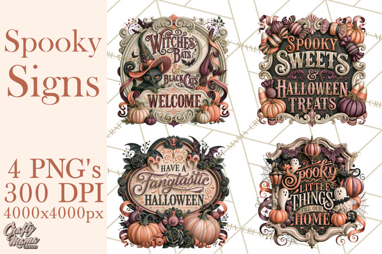 Retro Halloween Sign Clipart PNG example image 1