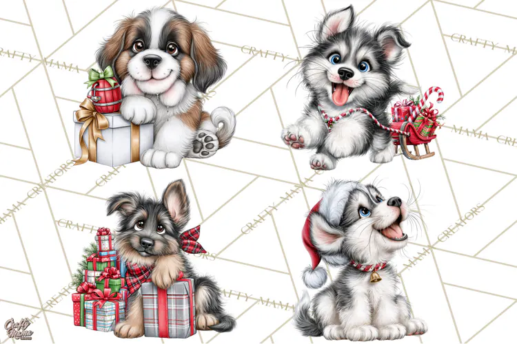 Christmas Dog Clipart PNG, Funny Christmas Puppies