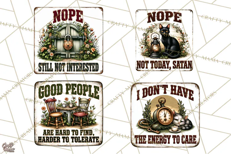 Rustic Sarcastic Quotes PNG | Vintage Funny Signs Clipart