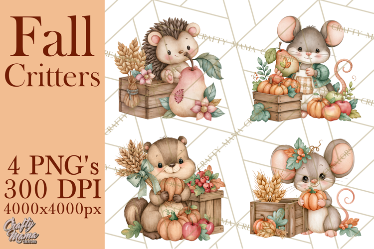 Cottagecore Fall Critters Clipart PNG