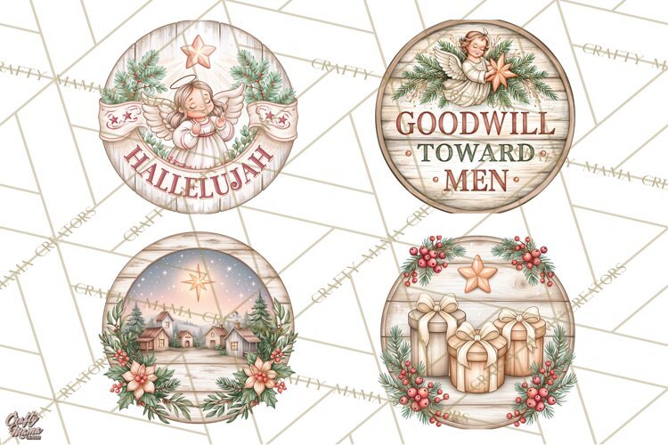 Religious Christmas Nativity Round Sign Clipart PNG example image 1