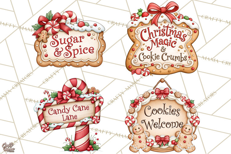 Gingerbread Christmas Signs PNG, Cute Christmas Sayings example image 1