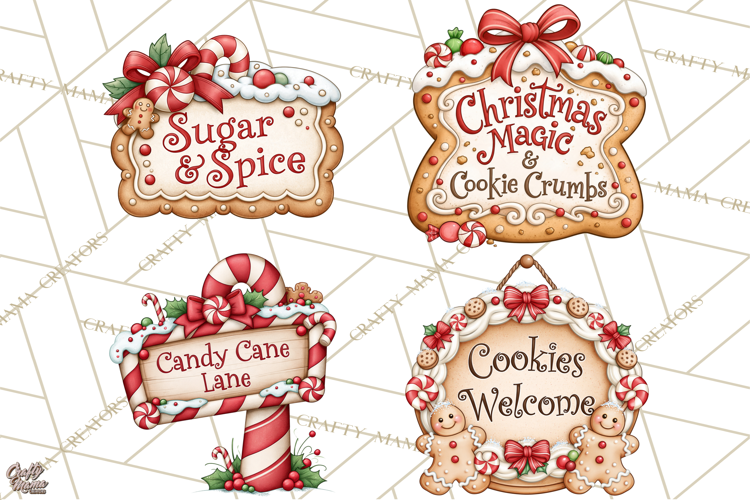 Gingerbread Christmas Signs PNG, Cute Christmas Sayings