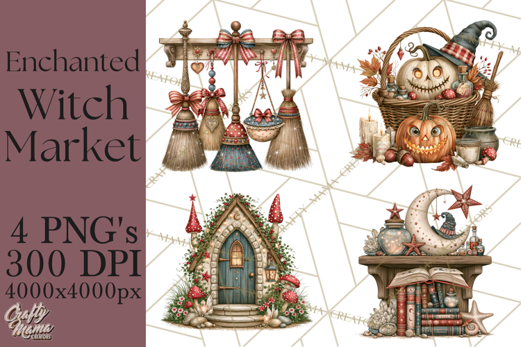 Enchanted Witch Market PNG Watercolor Clipart