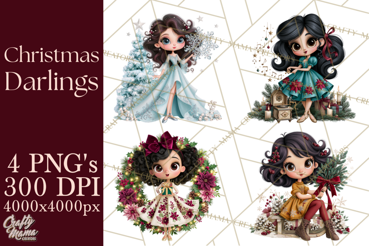 Whimsical Christmas Girls PNG Clipart, Holiday Characters