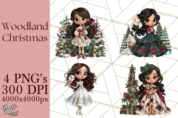 Christmas Woodland Girls PNG Clipart, Holiday Characters