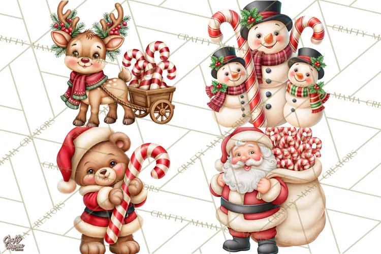 Candy Cane Lane Vintage Christmas Characters Clipart