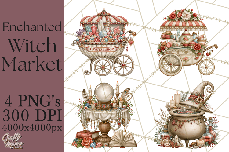 Enchanted Witch Market PNG Watercolor Clipart