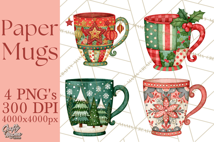 Patterned Christmas Coffee Mug Clipart PNG, Cozy Drinks