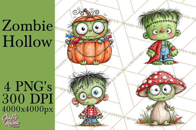 Zombie Hollow Cute Zombie Halloween Clipart PNG example image 1