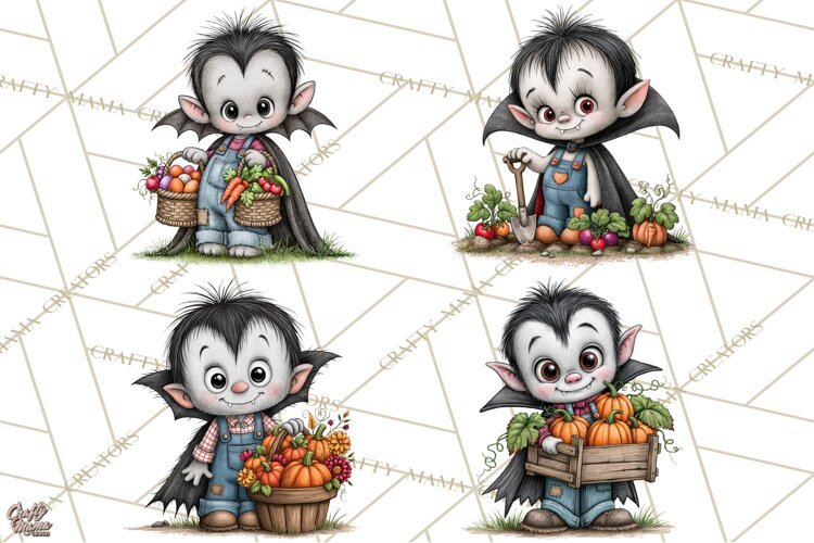 Halloween Farmhouse Monsters Clipart, Cute Halloween Farm example image 1