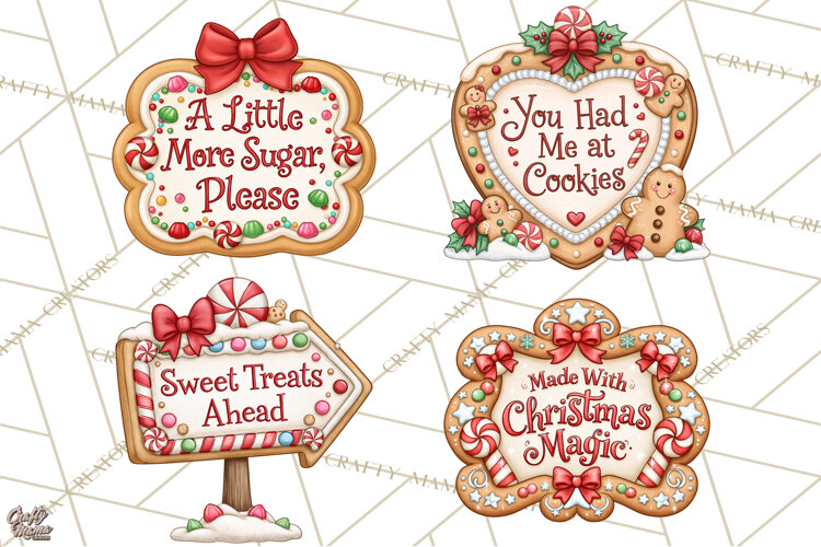 Gingerbread Christmas Signs PNG, Cute Christmas Sayings example image 1