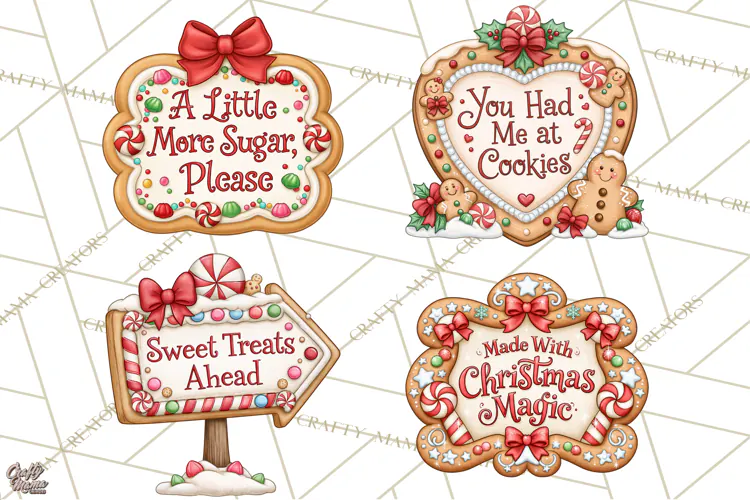 Gingerbread Christmas Signs PNG, Cute Christmas Sayings