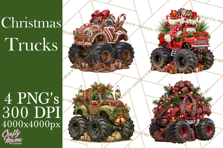Christmas Monster Truck Clipart PNG