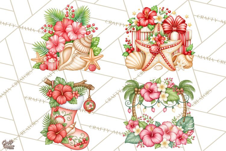 Tropical Christmas Beach Clipart PNG, Christmas Beach Decor example image 1