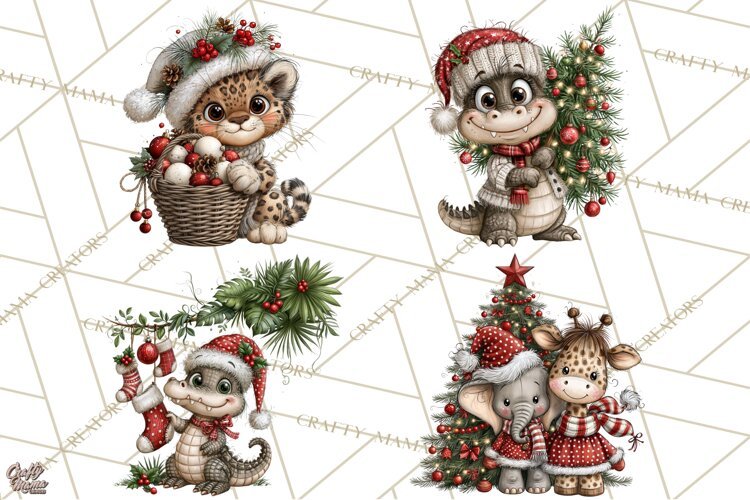 Jungle Christmas Clipart, Christmas Jungle Animals PNG example image 1