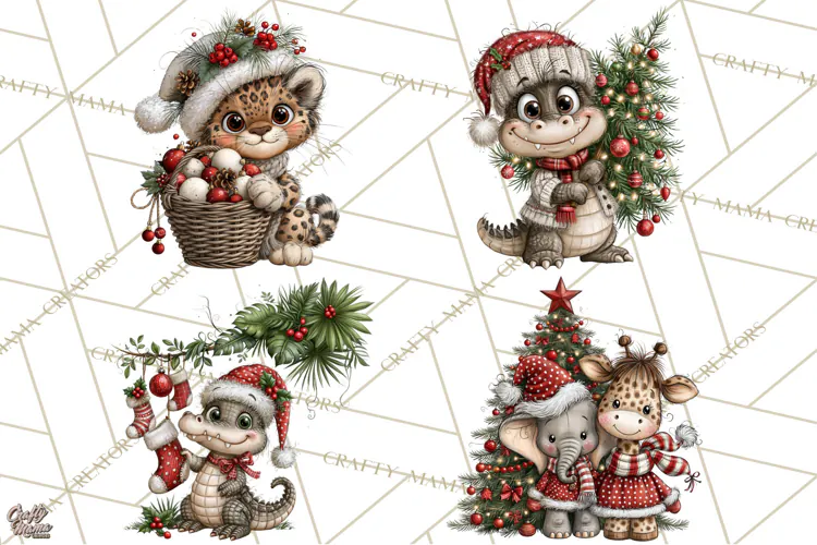 Jungle Christmas Clipart, Christmas Jungle Animals PNG