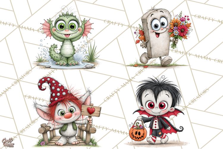 Halloween Monster Munchkins In Action PNG