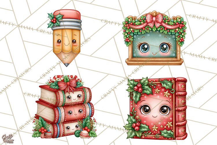 Christmas School Supplies & Teacher Clipart example image 1