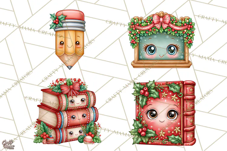 Christmas School Supplies & Teacher Clipart