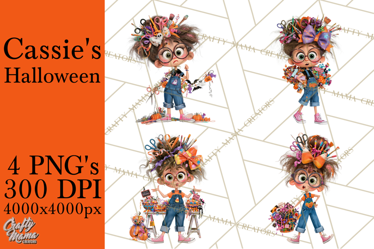 Cassie’s Halloween Cute Crafty Girl Clipart PNG