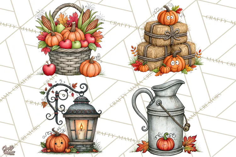 Halloween Farmhouse Buildings Clipart, Halloween Farmhouse