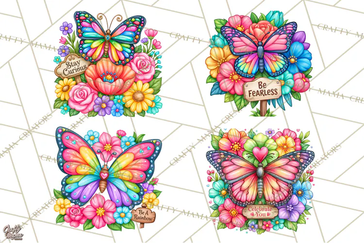 Colorful Butterfly Inspirational Clipart PNG, Floral Png