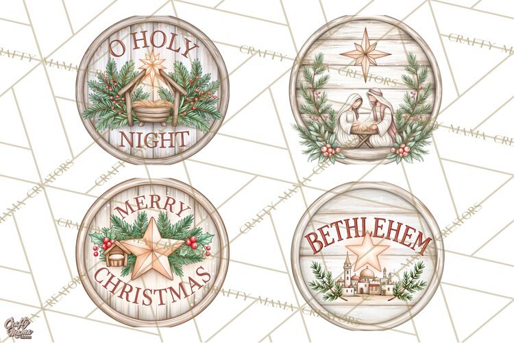 Religious Christmas Nativity Round Sign Clipart PNG example image 1