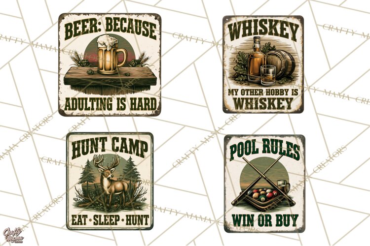 Vintage Man Cave Funny Clipart, Beer Png, Hunting, Bar Sign example image 1