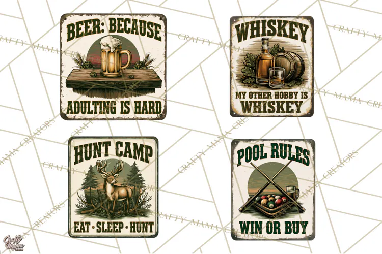Vintage Man Cave Funny Clipart, Beer Png, Hunting, Bar Sign