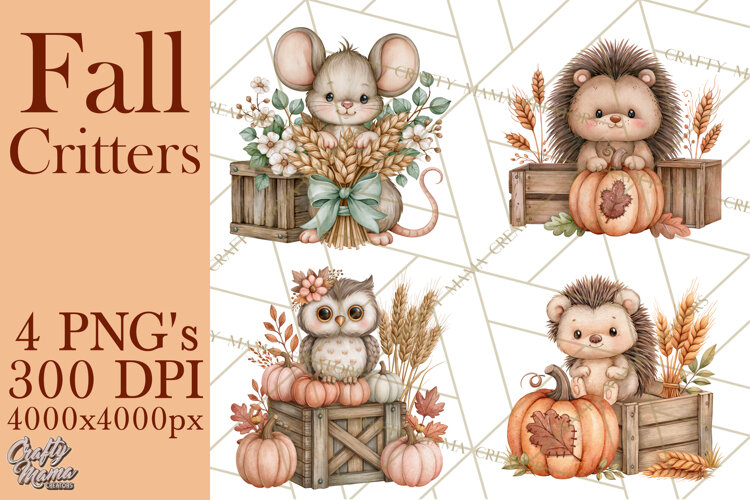 Cottagecore Fall Critters Clipart PNG example image 1