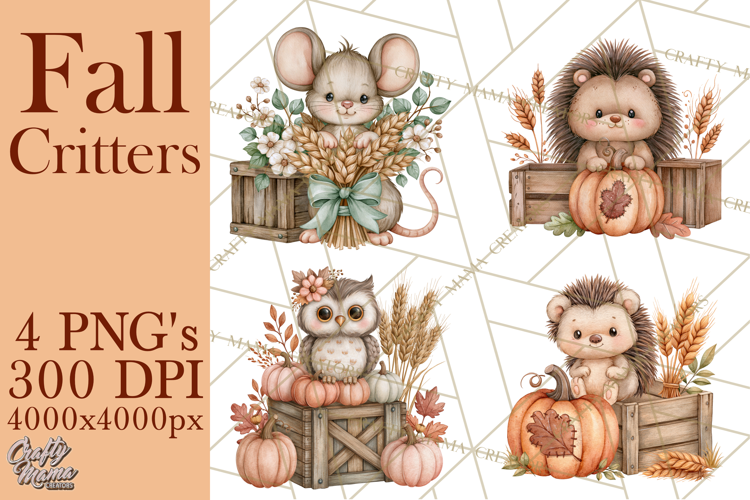 Cottagecore Fall Critters Clipart PNG