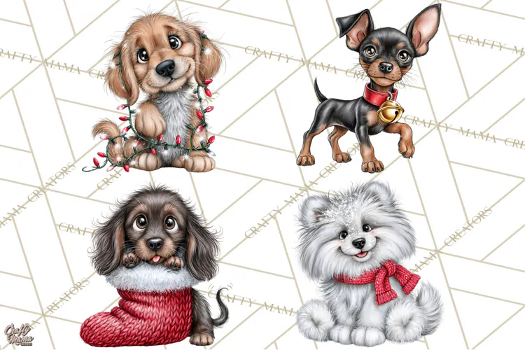 Christmas Dog Clipart PNG, Funny Christmas Puppies
