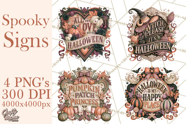 Retro Halloween Sign Clipart PNG example image 1