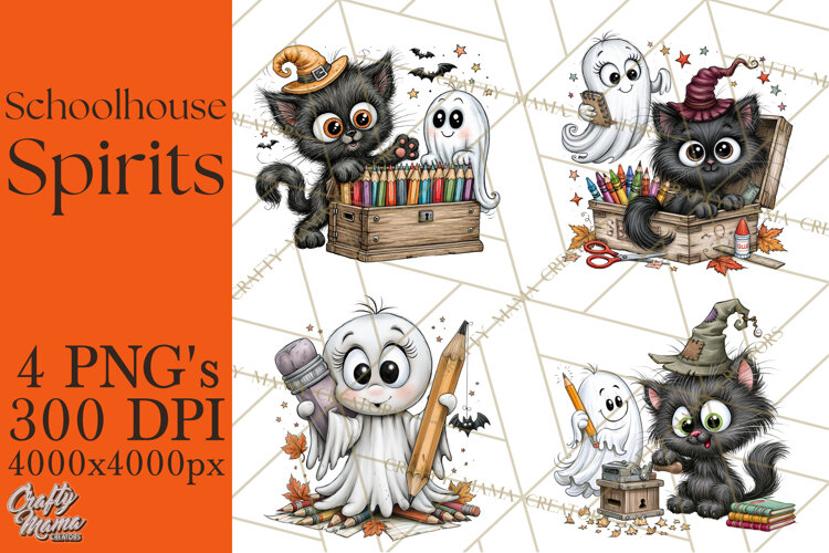 Schoolhouse Spirits, Halloween School Clipart PNG example image 1