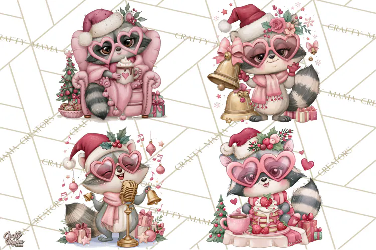 Funny Christmas Raccoon Clipart, Sassy Holiday PNG Design