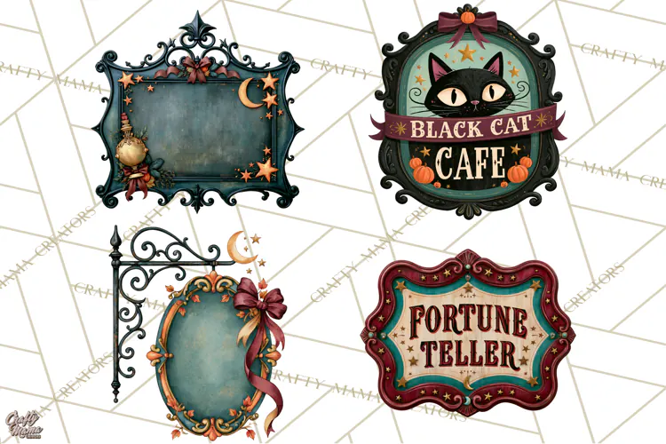 Vintage Halloween Signs PNG, Vintage Halloween Magic Clipart