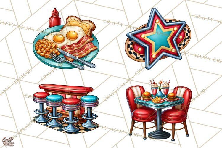 Retro Diner Clipart PNG 1950s Vintage Food Jukebox example image 1