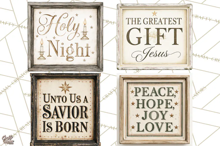 Christian Farmhouse Christmas Signs PNG
