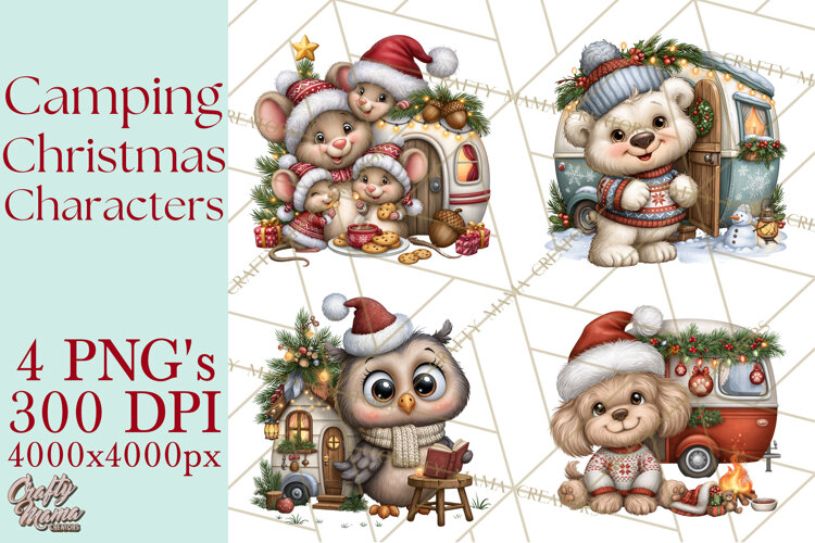Christmas Camper Clipart PNG Whimsical Holiday example image 1